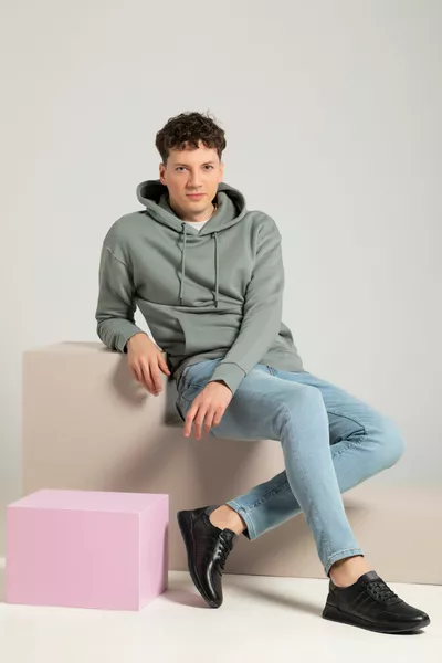 حذاء جلد طبيعي للرجال , أسود