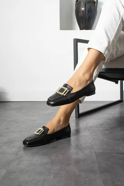 راندي نسائية جلد أسود أحذية الباليه