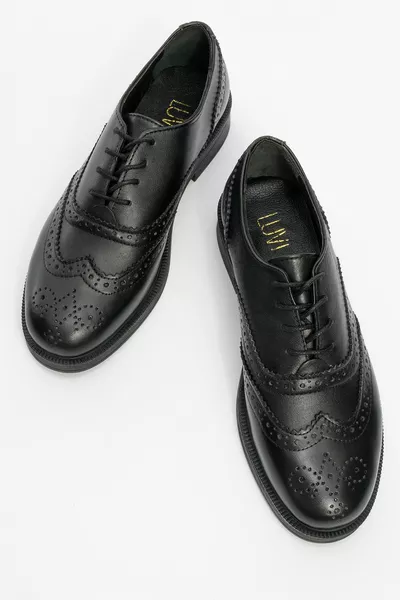 AVRA Black Skin Chaussures Oxford en cuir véritable pour femmes