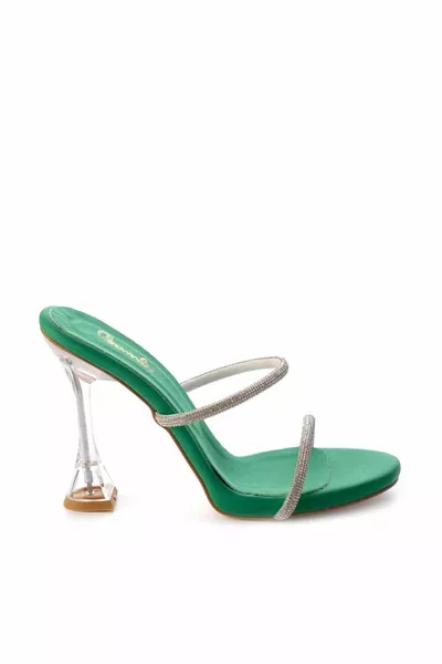 Дамски чехли матово зелен сатен 