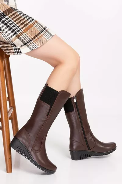 Vera Pelle Calda Fodera Interna Imbottitura Suola Stivali Elastici Gndl. - 