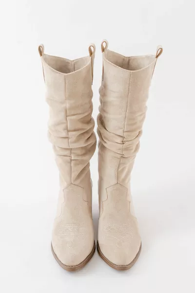 كاوبوي ويسترن نسائية مجمعة بيج أحذية من جلد الغزال