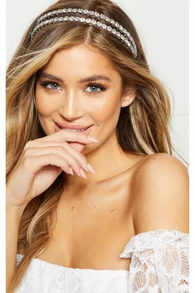 Corona da sposa in pietra zircone a doppia fila per il giorno speciale