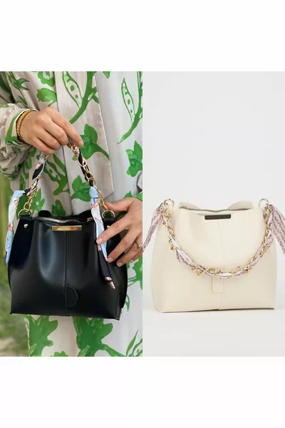 Confezione da 2 Donna Sciarpa Catena Accessorio Morbida Pelle 3 Scomparto Mano Braccio E Borsa A Tracolla