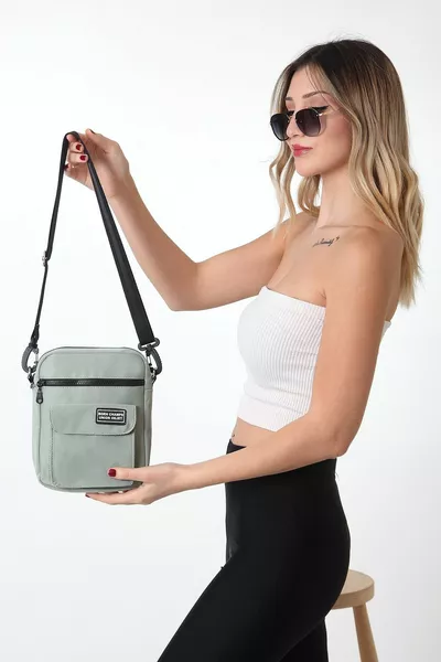 Vert  3 Compartiment Croix Sangle Réglable Toile Tissu Unisexe Sac à bandoulière B : E : G :