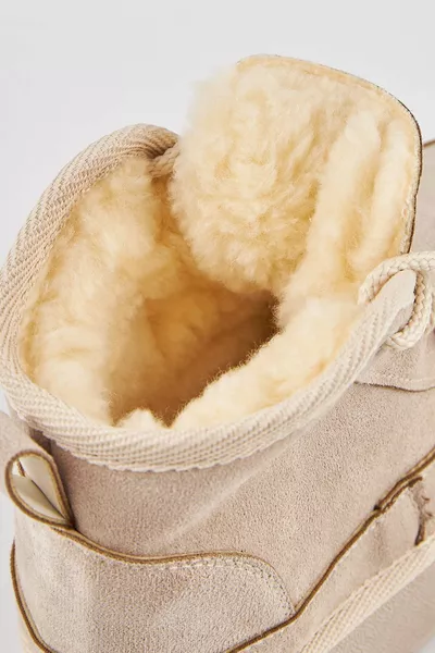 Heribo البيج الصوف سميكة وحيد أحذية الدانتيل المتابعة