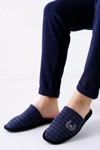 Мъжки Къщи Чехли Квадратни Шарени Тъмно Синьо