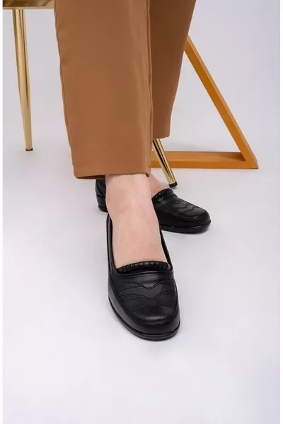 Women Black Orthopedics Genuine Leather Sole Casual Mom Shoes
