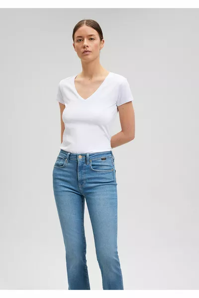 Weißes Basic-Stretch-T-Shirt mit V-Ausschnitt / Taillierte Passform 
