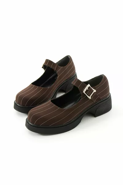 Dora Brown Gestreepte Stof Detail Loafer Schoenen voor dames