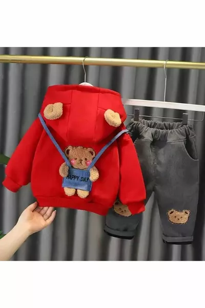 Toy Bear Image Hooded Elegant Baby Set