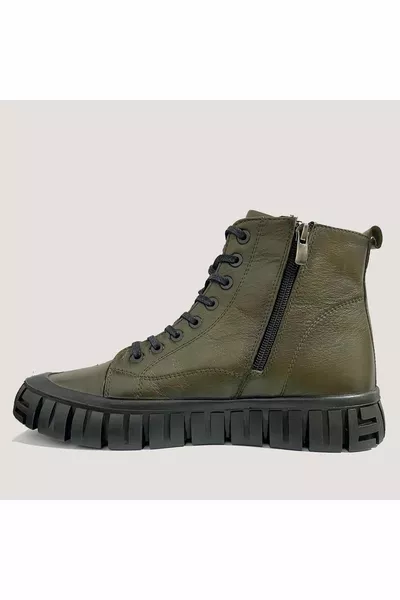  Stivali casual in pelle con cerniera  kaki