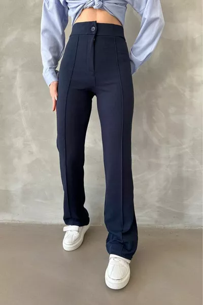 Women's Navy Blue Crepe Fabric Lycra Spanish Leg Palazzo Pants