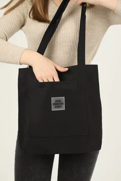 Noir  3 Compartiments Avant 2 Poches Tissu En Toile Détaillé Casual Sac À Bras Et À Bandoulière Pour Femmes B : E :