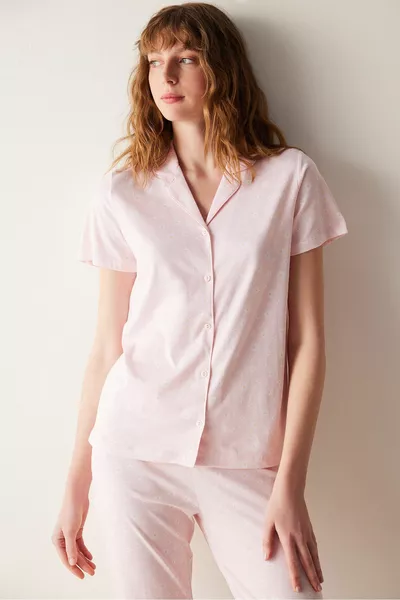 Base Cute Floral Pink Shirt Pants Pajama Set