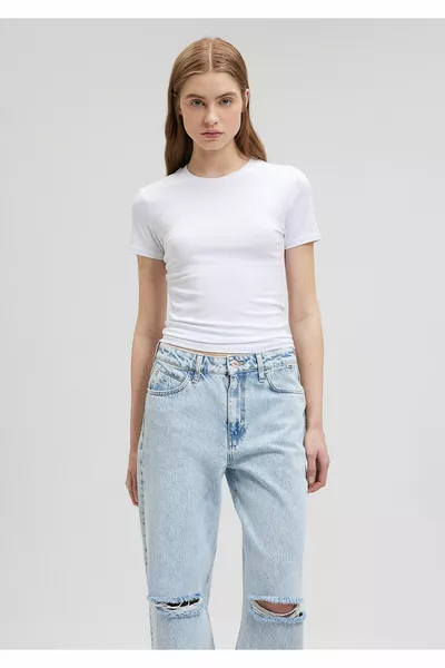 Lux Touch Weißes Basic Modal T-Shirt Tailliert / Taillierte Passform 