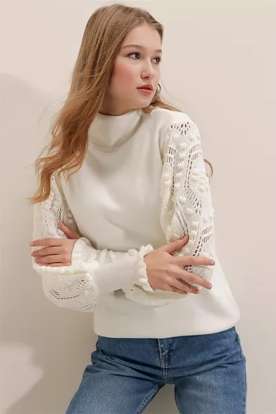 المرأة الأبيض نصف صياد مقبض الدانتيل سترة مفصلة