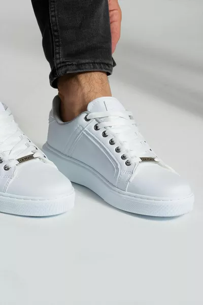  أبيض اللون أبيض نعل أحذية رجالية كاجوال