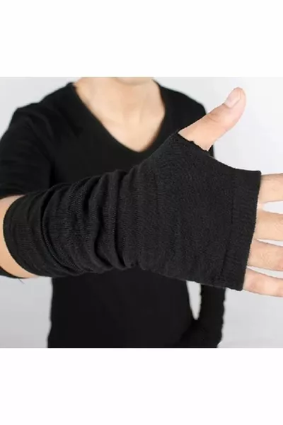 Accessorio: Guanti senza dita in tessuto lavorato a maglia di colore nero