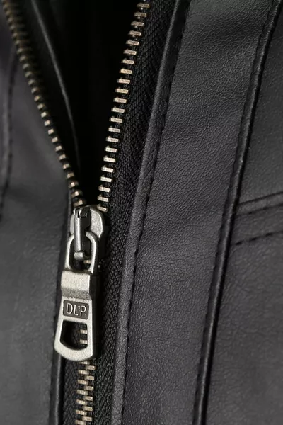 Blouson en cuir à capuche noir slim fit homme