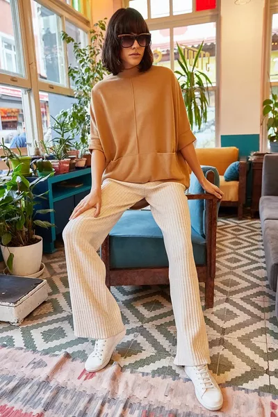 Stone Ribbed Dicke Strickhose für Damen 