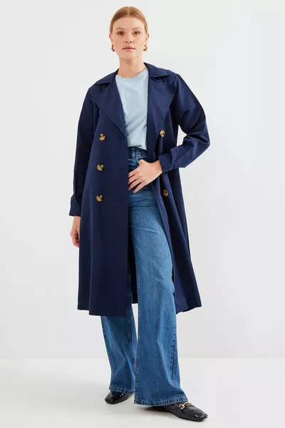  Double-breasted Trench Coat - Navy Blue