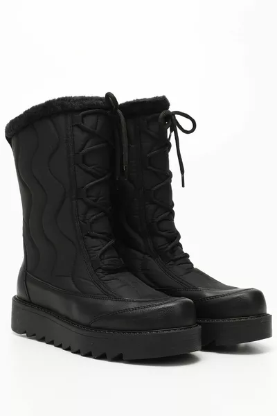 Black Front Round Toe Women's Snow Boots 
