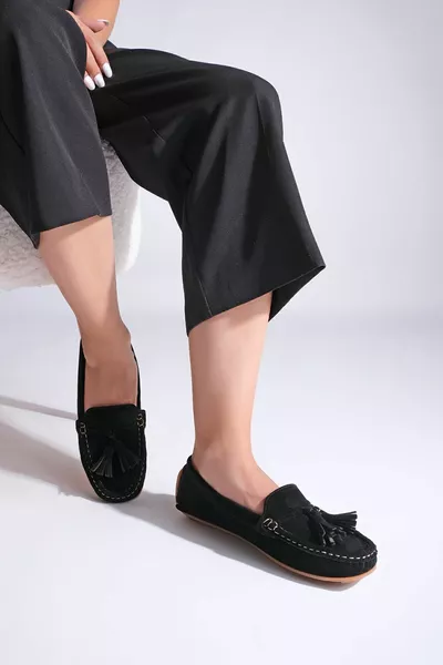 Women's Saddle Detailed Comfort Tassel Loafer Tamen Black