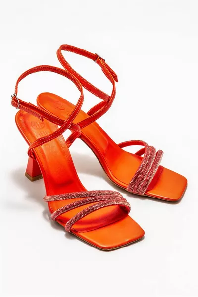 Червени дамски сандали на ток