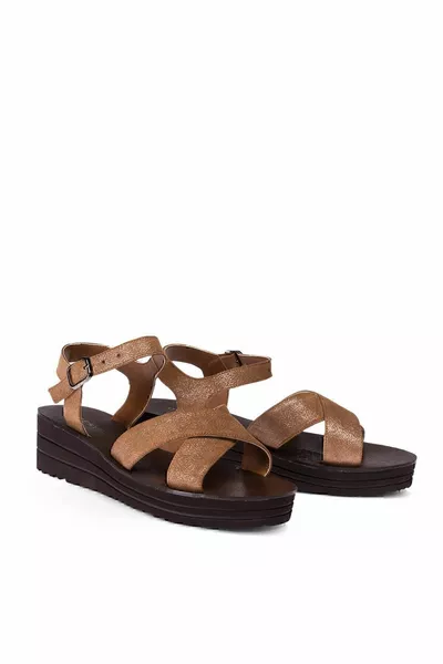 Women's Tan Genuine Leather Silvery Sandals