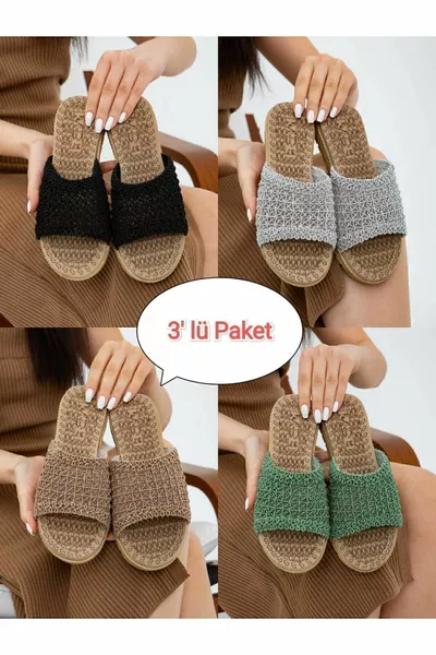 Set da 3 pezzi di paglia aperta anteriore per maglieria all'aperto e pantofole da casa Set di bundle di dote