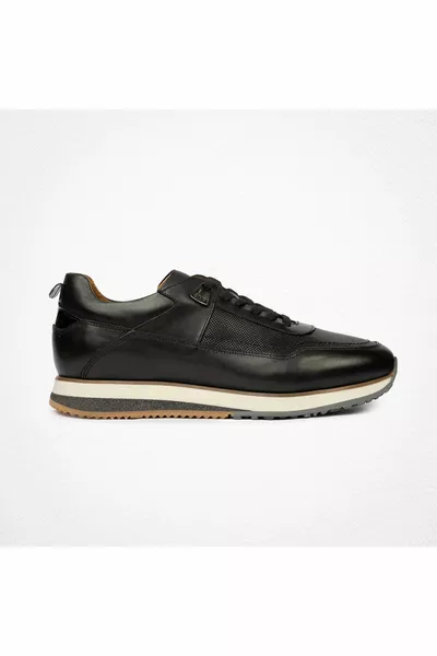 Chaussures de sport en cuir véritable noir pour hommes 