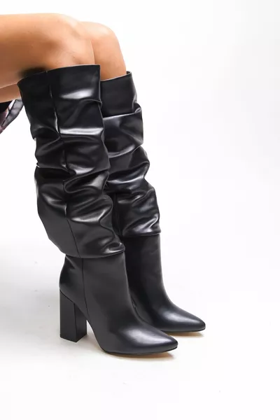 Issonesra Kadın Körüklü Çizme  Siyah Cilt