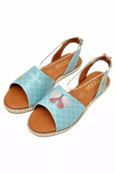 Vegan leren blauwe vetersandalen voor dames - Les Papillons Design