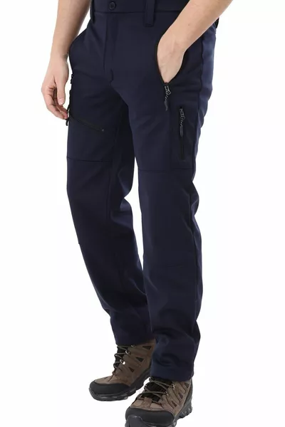 Мужские флисовые тактические открытые водонепроницаемые темно-синие брюки софтшелл