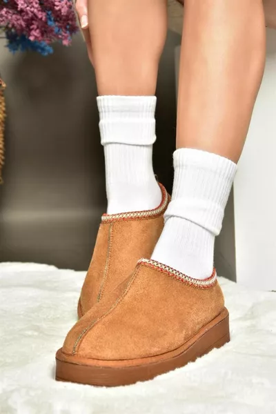  تان من جلد الغزال إلى الداخل رقيق نعل سميك نعال نسائية