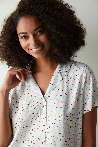 Cherries Off-White Shirt Pants Pajama Set