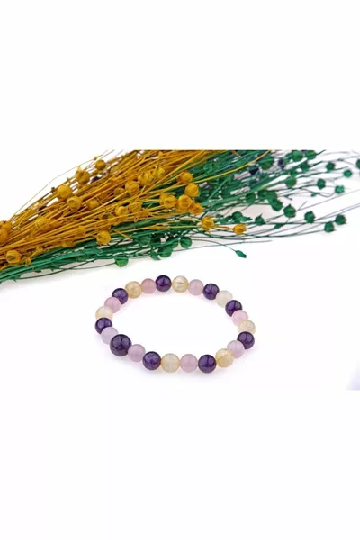 Bracelet en pierre naturelle certifiée - Quartz-améthyste-citrine rose