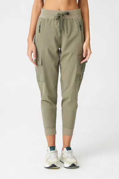Damen Khaki Cargotasche Taille und elastische Joggerhose Cargo