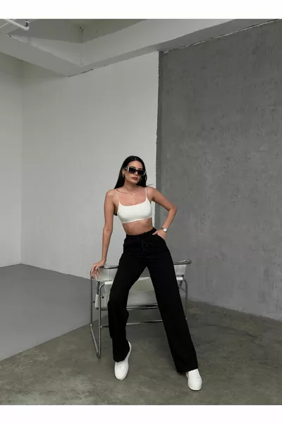 Pantalon de survêtement en coton noir à 2 fils pour femme