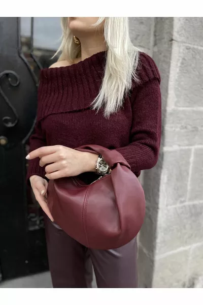 Burgunderfarbene Mini-Handtasche mit Knoten für Damen