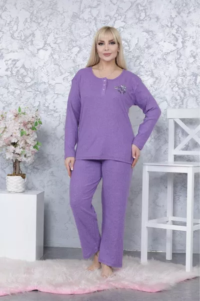 Women's Plus Size Winter Purple Single Flower Pajama Set
