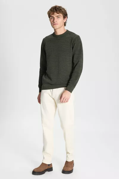 Haki-Black Standard Fit Normaal gesneden gebreide trui met ronde hals en patroon voor heren