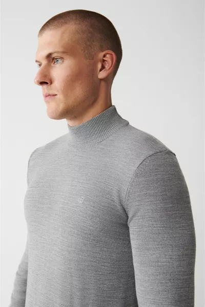 Herren Grau Unisex Strickpullover Halber Rollkragenpullover Nicht befiedert Regular Fit 