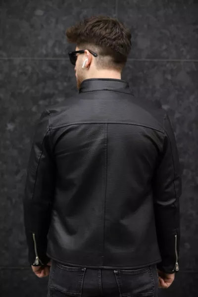 Blouson en cuir noir pour homme