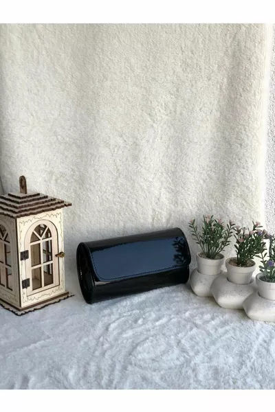 Efnan متجر سهرة فستان أسود جلد لامع