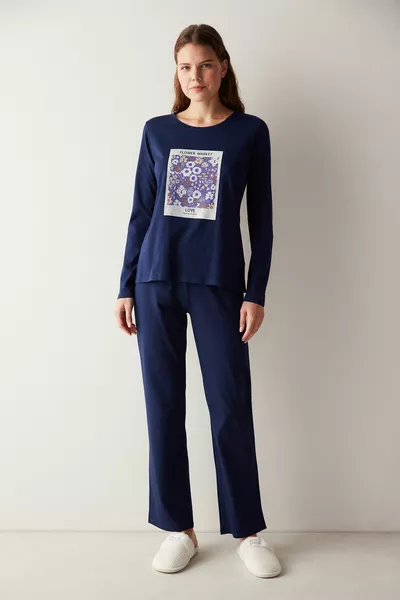 قاعدة الحب السراويل الأزرق الداكن بيجامة مجموعة