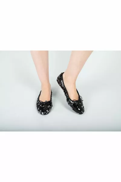 Bucos جلد طبيعي مبطن بالترتر الملون شقق الباليه اللامعة