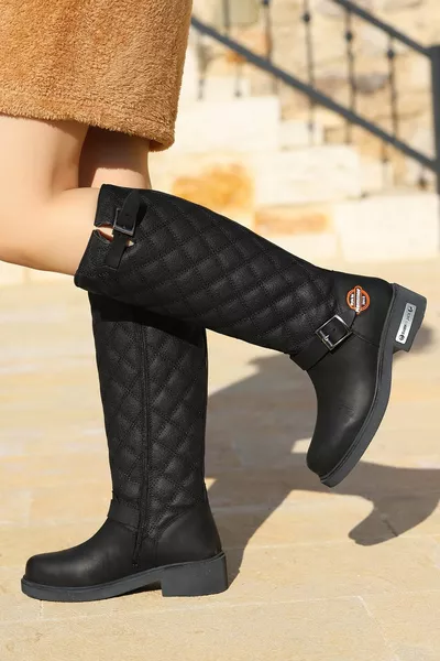 Дамски Черни Ботуши Обувки от естествена кожа Обувки -z