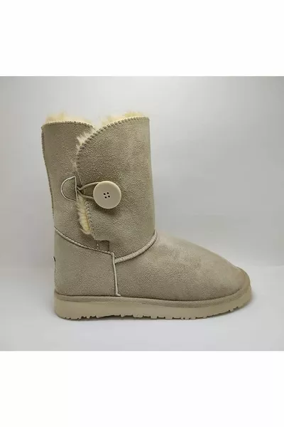 Scarpe per bambini con stivali di pelliccia a bottone singolo colorato beige (ordinare almeno 1 taglia grande)